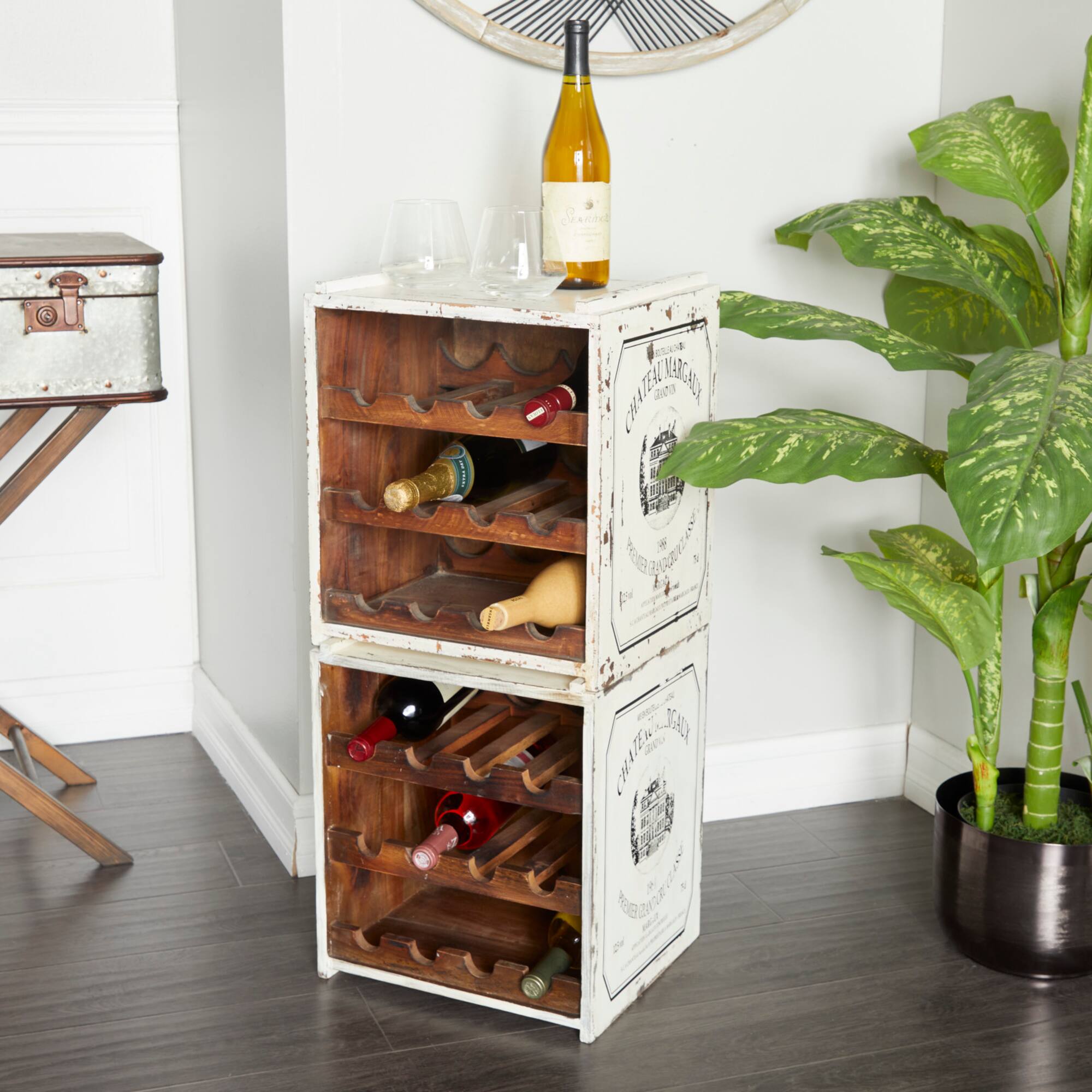 16" White Wood Farmhouse Wine Rack